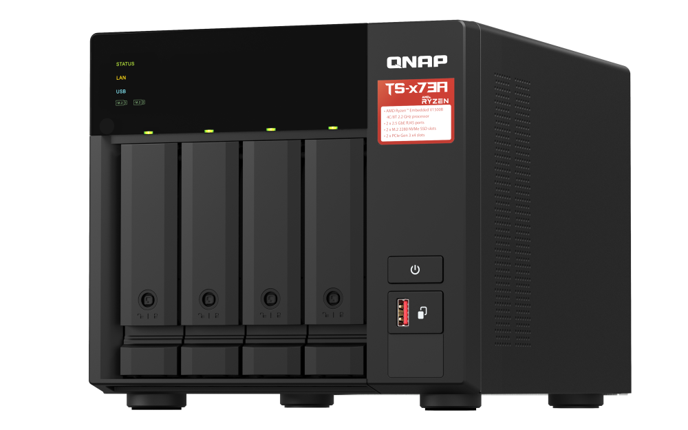 TS-473A-8G - NAS QNAP TS-473A-8G - 4 x Vani totali - 5 GB Capacit memoria Flash - AMD Ryzen V1500B Quad core (4 Core) 2,20 GHz 8GB RAM - DDR4 SDRAM Tower 2 x RJ-45 - 2.5 Gigabit Ethernet